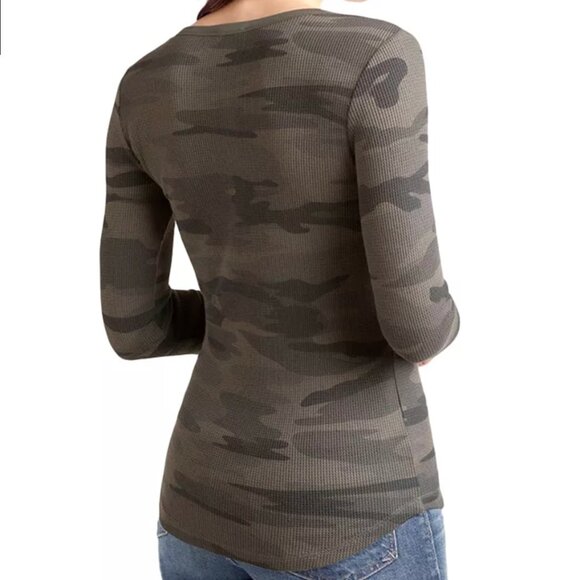 NWT Splendid Waffle Knit Long Sleeve Thermal Camo Henley Green Various Sizes - Picture 2 of 8